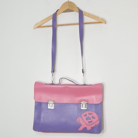⭐️Vintage Pink Purple Leather Kids School Bag Shoulder Strap Top Handle Retro - Picture 1 of 13